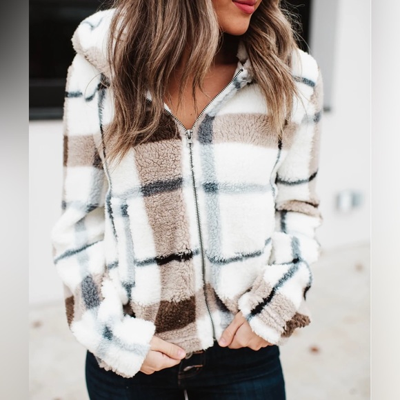 Reflex Jackets & Blazers - Reflex Plaid Hooded Sherpa Jacket Womens Medium